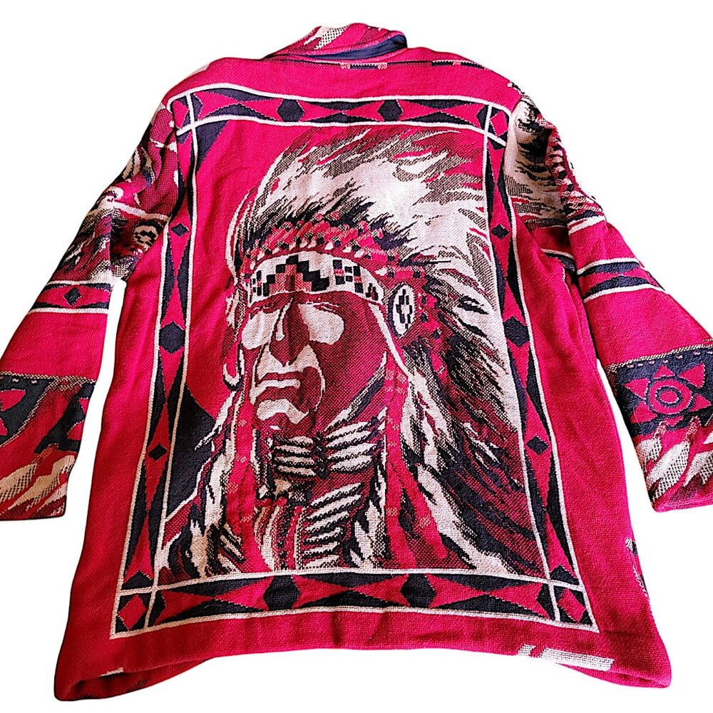 Silverado Red White Tapestry Cotton Jacket Native American Theme NWOT